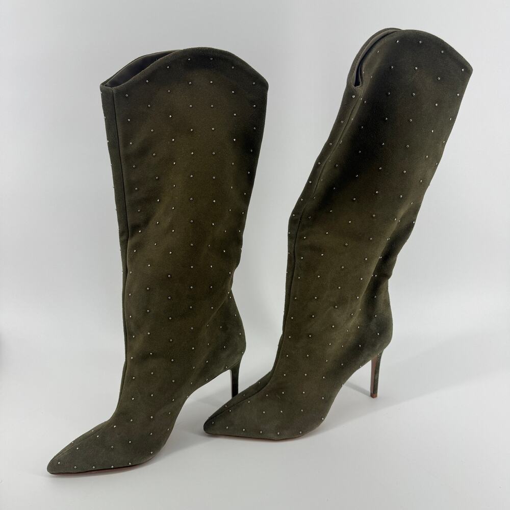 Schutz Maryana Aspen Suede Studded Heeled Boots - Womens 9 Olive Green NEW - Picture 8 of 9